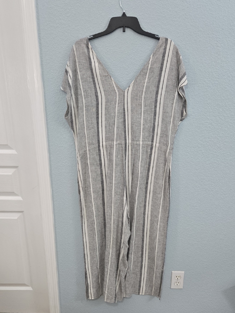 ANTHROPOLOGIE Cloth & Stone Linen Blend Jumpsuit Wide Leg Tie Waist Sz Large - Picture 5 of 12